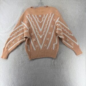 Vintage Unionbay Y2K Sweater Peach White Aztec Knit Linen Cotton Blend Top‎ S